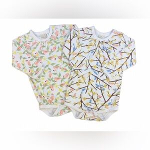 SAPLING Baby Girl Set of 2 Long Sleeve Cotton Bodysuit Onesies- 6-12M